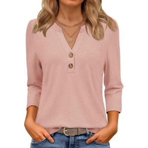 imageATHMILE Long Sleeve Shirts for Women 2026 Fall Outfits Henley Dressy Casual Tops Trendy Blouses Cute TShirts Fashion ClothesHalfcoral