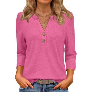 imageATHMILE Long Sleeve Shirts for Women 2026 Fall Outfits Henley Dressy Casual Tops Trendy Blouses Cute TShirts Fashion ClothesHalfhot Pink