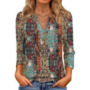 imageATHMILE Long Sleeve Shirts for Women 2026 Fall Outfits Henley Dressy Casual Tops Trendy Blouses Cute TShirts Fashion ClothesHalfpaisley