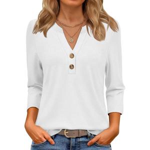 imageATHMILE Long Sleeve Shirts for Women 2026 Fall Outfits Henley Dressy Casual Tops Trendy Blouses Cute TShirts Fashion ClothesHalfwhite