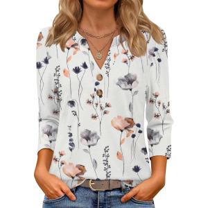 imageATHMILE Long Sleeve Shirts for Women 2026 Fall Outfits Henley Dressy Casual Tops Trendy Blouses Cute TShirts Fashion ClothesHalfwhite Floral