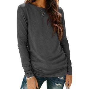 imageATHMILE Womens Long Sleeve Shirts Basic Tee Fall Trendy Spring Top Business Casual Beach Vacation Workout 2026 FashionBlack Grey