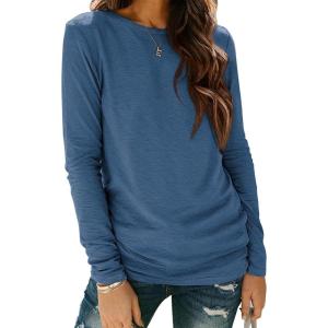 imageATHMILE Womens Long Sleeve Shirts Basic Tee Fall Trendy Spring Top Business Casual Beach Vacation Workout 2026 FashionBlue