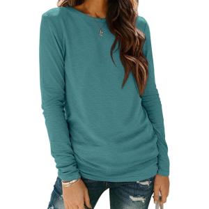 imageATHMILE Womens Long Sleeve Shirts Basic Tee Fall Trendy Spring Top Business Casual Beach Vacation Workout 2026 FashionBlue Green