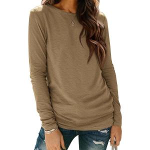 imageATHMILE Womens Long Sleeve Shirts Basic Tee Fall Trendy Spring Top Business Casual Beach Vacation Workout 2026 FashionCoffee