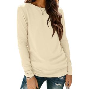 imageATHMILE Womens Long Sleeve Shirts Basic Tee Fall Trendy Spring Top Business Casual Beach Vacation Workout 2026 FashionCream