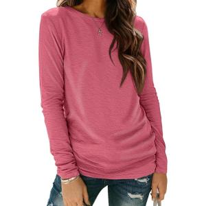 imageATHMILE Womens Long Sleeve Shirts Basic Tee Fall Trendy Spring Top Business Casual Beach Vacation Workout 2026 FashionHot Pink