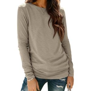 imageATHMILE Womens Long Sleeve Shirts Basic Tee Fall Trendy Spring Top Business Casual Beach Vacation Workout 2026 FashionKhaki