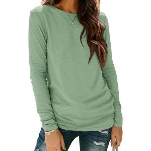 imageATHMILE Womens Long Sleeve Shirts Basic Tee Fall Trendy Spring Top Business Casual Beach Vacation Workout 2026 FashionLight Green