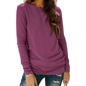 imageATHMILE Womens Long Sleeve Shirts Basic Tee Fall Trendy Spring Top Business Casual Beach Vacation Workout 2026 FashionPurple Red