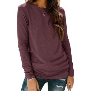 imageATHMILE Womens Long Sleeve Shirts Basic Tee Fall Trendy Spring Top Business Casual Beach Vacation Workout 2026 FashionWine Red