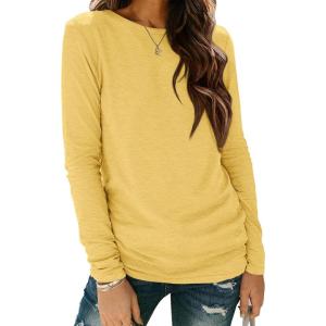 imageATHMILE Womens Long Sleeve Shirts Basic Tee Fall Trendy Spring Top Business Casual Beach Vacation Workout 2026 FashionYellow