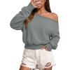 imageATHMILE Womens Off the Shoulder Sweatshirt Crop Top Long Sleeve Pullover Comfy Sexy Y2K Casual Fall Outfits 2026Gray Blue