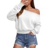 imageATHMILE Womens Off the Shoulder Sweatshirt Crop Top Long Sleeve Pullover Comfy Sexy Y2K Casual Fall Outfits 2026White