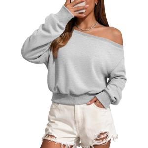 imageATHMILE Womens Off the Shoulder Sweatshirt Crop Top Long Sleeve Pullover Comfy Sexy Y2K Casual Fall Outfits 2026Gray