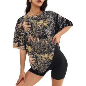 imageATHMILE Womens Oversized T Shirts Casual Tee Workout Tops Gym Clothes Summer Loose Fit Short Sleeve Graphics Basic Y2K 2026Camo Brown