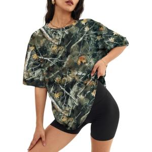 imageATHMILE Womens Oversized T Shirts Casual Tee Workout Tops Gym Clothes Summer Loose Fit Short Sleeve Graphics Basic Y2K 2026Camo Green