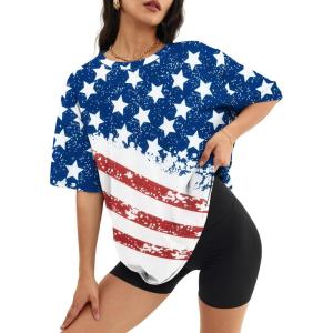 imageATHMILE Womens Oversized T Shirts Casual Tee Workout Tops Gym Clothes Summer Loose Fit Short Sleeve Graphics Basic Y2K 2026Usa Flag
