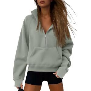 imageATHMILE Womens Sweatshirts Half Zip Cropped Pullover Fleece Quarter Zipper Hoodies 2026 Fall Fashion Outfits ClothesGreygreen