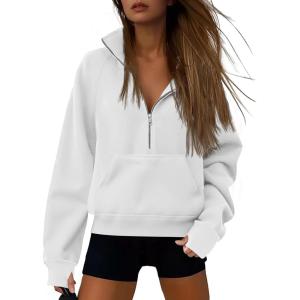 imageATHMILE Womens Sweatshirts Half Zip Cropped Pullover Fleece Quarter Zipper Hoodies 2026 Fall Fashion Outfits ClothesWhite