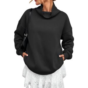 imageATHMILE Fleece Sweatshirt for Women Oversized Sweatshirts with Pockets Turtleneck Pullover Fashion Outfits Clothes 2026Black