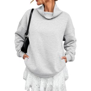 imageATHMILE Fleece Sweatshirt for Women Oversized Sweatshirts with Pockets Turtleneck Pullover Fashion Outfits Clothes 2026Gray
