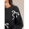 imageATHMILE Fall Sweaters for Women 2026 Fashion Cute Bow Knit Pullover Trendy Long Sleeve Oversized Sweater Winter ClothingBlack