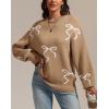 imageATHMILE Fall Sweaters for Women 2026 Fashion Cute Bow Knit Pullover Trendy Long Sleeve Oversized Sweater Winter ClothingCamel