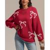 imageATHMILE Fall Sweaters for Women 2026 Fashion Cute Bow Knit Pullover Trendy Long Sleeve Oversized Sweater Winter ClothingRed