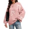 imageATHMILE Fall Sweaters for Women 2026 Fashion Cute Bow Knit Pullover Trendy Long Sleeve Oversized Sweater Winter ClothingPink