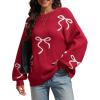 imageATHMILE Fall Sweaters for Women 2026 Fashion Cute Bow Knit Pullover Trendy Long Sleeve Oversized Sweater Winter ClothingRed
