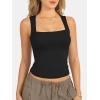 imageATHMILE Tank Tops for Women Square Neck Sleeveless DoubleLayer Tank Tops Basic Tight T ShirtsBlack