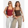 imageATHMILE Tank Tops for Women Square Neck Sleeveless DoubleLayer Tank Tops Basic Tight T ShirtsChestnut