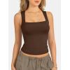 imageATHMILE Tank Tops for Women Square Neck Sleeveless DoubleLayer Tank Tops Basic Tight T ShirtsChestnut