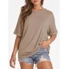 imageATHMILE Womens Oversized T Shirts Summer Tops Spring Casual Loose Fit Workout Short Sleeve 2026 Beach VacationKhaki
