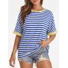 imageATHMILE Womens Oversized T Shirts Summer Tops Spring Casual Loose Fit Workout Short Sleeve 2026 Beach VacationStriped Blue  White