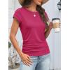 imageATHMILE Womens Summer Tops Cap Sleeve Ruched Tshirts Business Casual Crewneck Trendy Outfits Basic Fashion Dressy ClothesHot Pink
