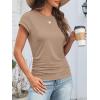 imageATHMILE Womens Summer Tops Cap Sleeve Ruched Tshirts Business Casual Crewneck Trendy Outfits Basic Fashion Dressy ClothesKhaki