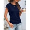 imageATHMILE Womens Summer Tops Cap Sleeve Ruched Tshirts Business Casual Crewneck Trendy Outfits Basic Fashion Dressy ClothesNavy Blue