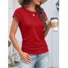 imageATHMILE Womens Summer Tops Cap Sleeve Ruched Tshirts Business Casual Crewneck Trendy Outfits Basic Fashion Dressy ClothesRed