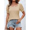 imageATHMILE Womens Summer Tops Square Neck Dressy Casual Blouses Ruffle Sleeve Cute Spring Beach Vacation CausalBeige