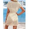 imageATHMILE Womens Swimsuit Cover Up 2026 Short Sleeve V Neck Crochet Bathing Suit Beach Dress Summer Bikini Cover upsApricot