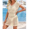 imageATHMILE Womens Swimsuit Cover Up 2026 Short Sleeve V Neck Crochet Bathing Suit Beach Dress Summer Bikini Cover upsApricot