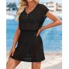 imageATHMILE Womens Swimsuit Cover Up 2026 Short Sleeve V Neck Crochet Bathing Suit Beach Dress Summer Bikini Cover upsBlack