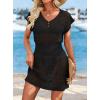 imageATHMILE Womens Swimsuit Cover Up 2026 Short Sleeve V Neck Crochet Bathing Suit Beach Dress Summer Bikini Cover upsBlack