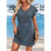 imageATHMILE Womens Swimsuit Cover Up 2026 Short Sleeve V Neck Crochet Bathing Suit Beach Dress Summer Bikini Cover upsDeep Teal