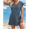 imageATHMILE Womens Swimsuit Cover Up 2026 Short Sleeve V Neck Crochet Bathing Suit Beach Dress Summer Bikini Cover upsDeep Teal