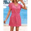 imageATHMILE Womens Swimsuit Cover Up 2026 Short Sleeve V Neck Crochet Bathing Suit Beach Dress Summer Bikini Cover upsHot Pink