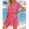 imageATHMILE Womens Swimsuit Cover Up 2026 Short Sleeve V Neck Crochet Bathing Suit Beach Dress Summer Bikini Cover upsHot Pink