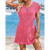 imageATHMILE Womens Swimsuit Cover Up 2026 Short Sleeve V Neck Crochet Bathing Suit Beach Dress Summer Bikini Cover upsHot Pink